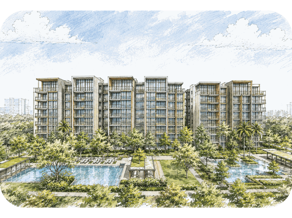 Aerial render of an upcoming mega housing project